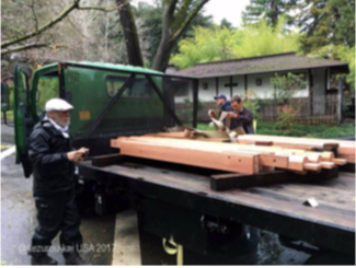 Redwood posts for pinned mortise and tenon arbor