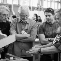 Photo of Jay van Arsdale demonstrating woodworking techniques