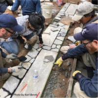 Shogetsu-an: The volunteers got hands-on experience creating this nobedan walkway in front of the tea house.